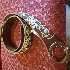 Lucky Brand Leather Flower Embroidered (under boob) Belt